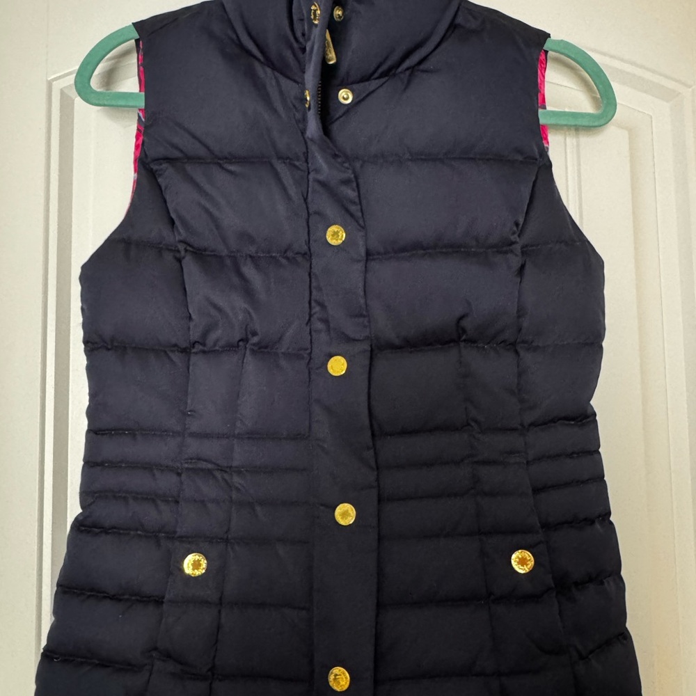 Lilly Pulitzer Navy Puffer Vest with Gold Accents